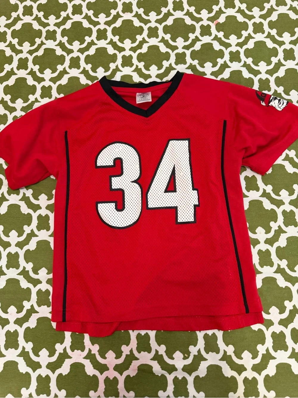 Vintage Georgia Bulldogs 90s Red Short-Sleeve Jersey with White Number 34